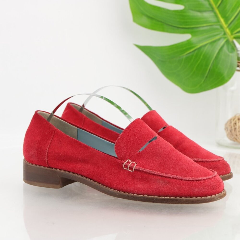Frances Valentine Womens Penny Loafer Size 6 Red Suede Slip On Shoe Cutout Flats